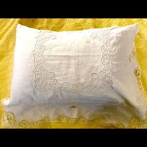 Paperwhite 1987 Battenberg style pillow sham. Shabby cottage Downton Victorian